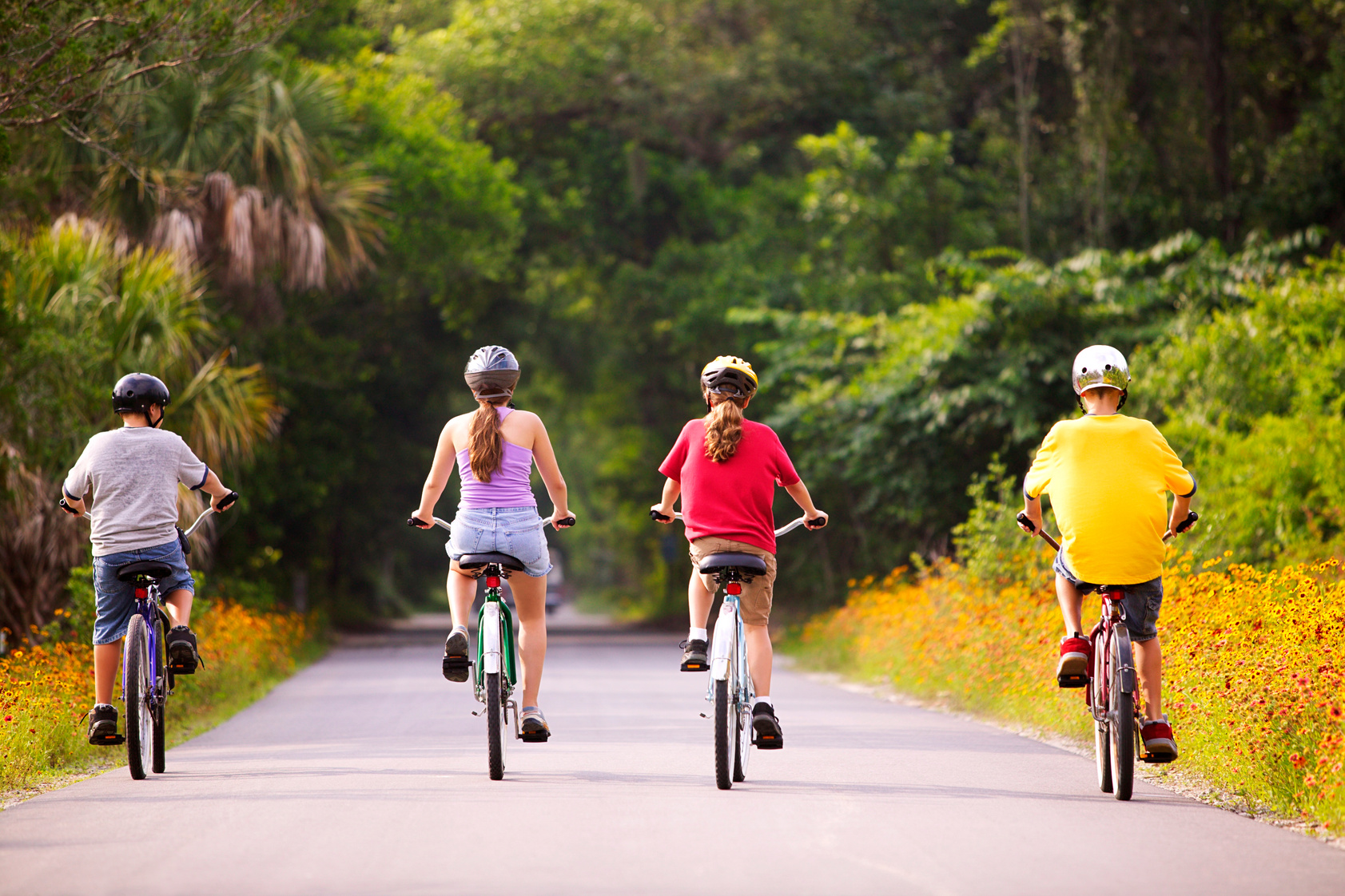 Children riding bicycles